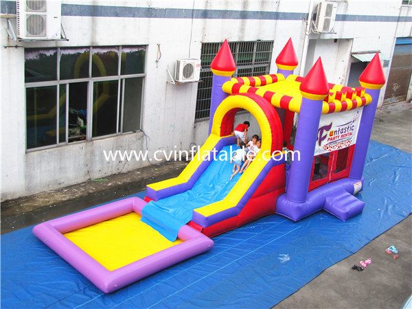 inflatable castle slide with pool
